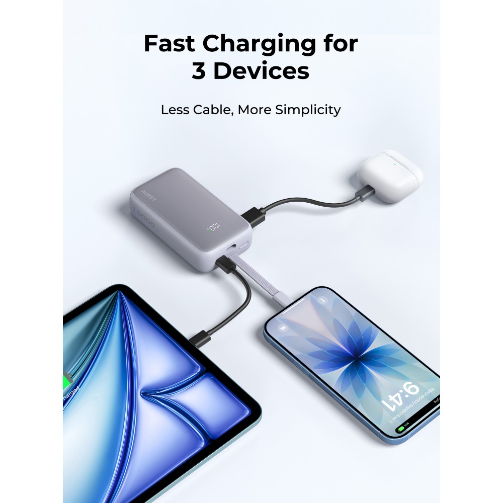 พาวเวอร์แบงค์ AUKEY 10000 mAh Spark Sling Fast Charging USB-C Cable PB-Y61 Light Purple (CCC)