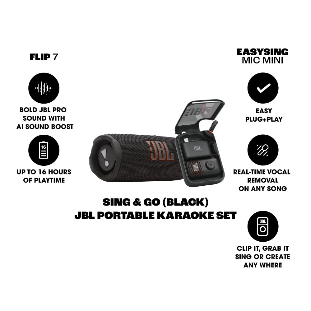 ลำโพงบลูทูธ JBL Karaoke Set Sing&Go Black (Flip7 & EasySing Mic Mini)