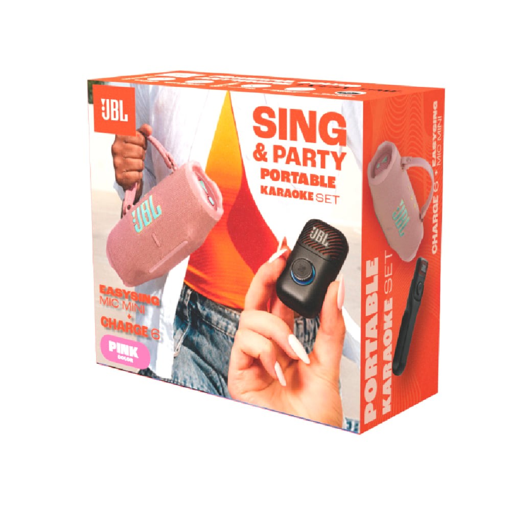 ลำโพงบลูทูธ JBL Karaoke Set Sing&Party Pink (Charge6 & EasySing Mic Mini)