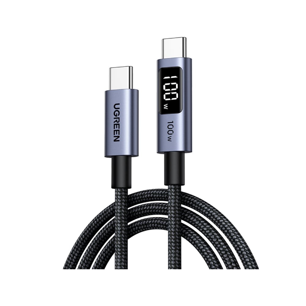 สายชาร์จ Ugreen USB-C to USB-C Cable Nylon 100W 1M. Display Gray (65862)