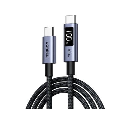 สายชาร์จ Ugreen USB-C to USB-C Cable Nylon 100W 1M. Display Gray (65862)