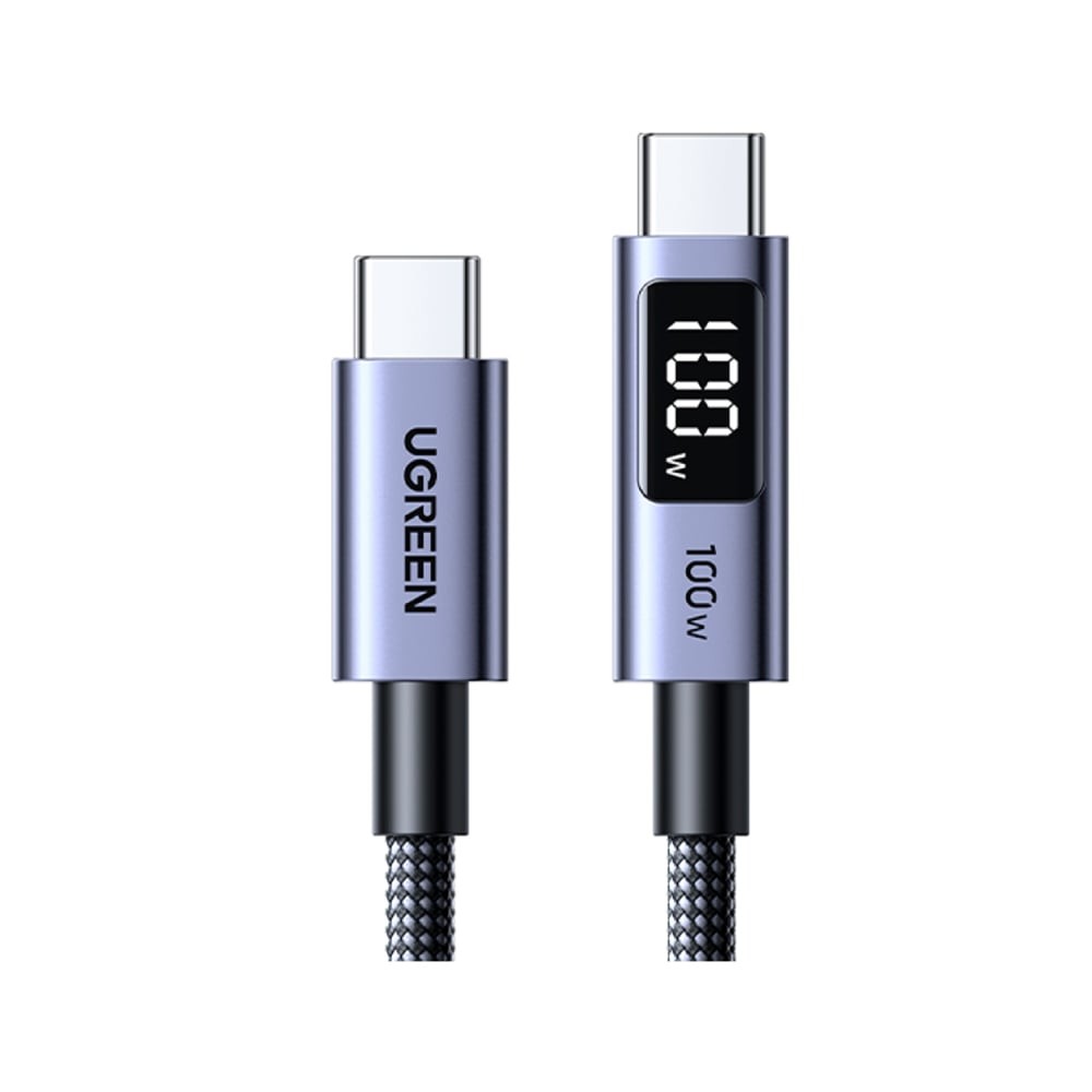 สายชาร์จ Ugreen USB-C to USB-C Cable Nylon 100W 1M. Display Gray (65862)