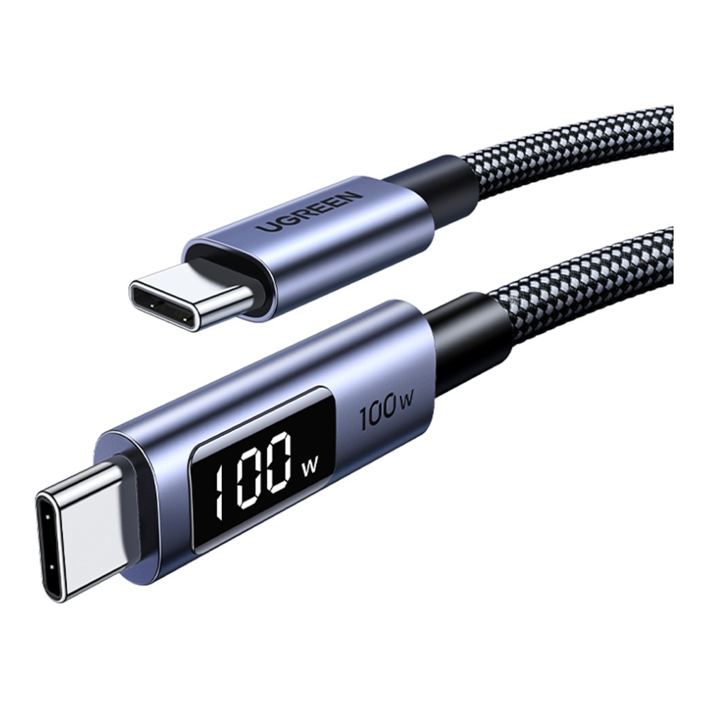 สายชาร์จ Ugreen USB-C to USB-C Cable Nylon 100W 2M. Display Gray (65863)