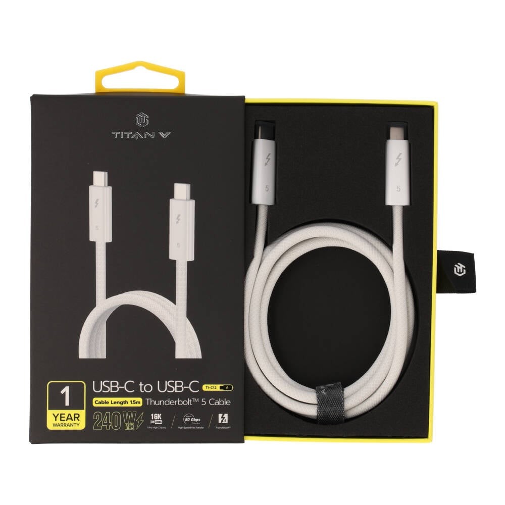 สายชาร์จ TITANV THUNDERBOLT 5 USB-C TO USB-C 240W 1.5M. Knitting White (TI-C12)