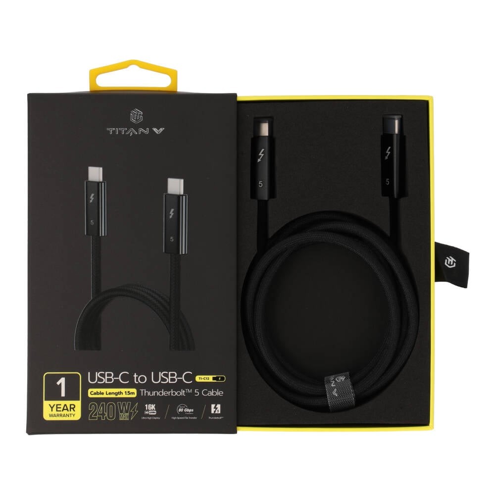 สายชาร์จ TITANV THUNDERBOLT 5 USB-C TO USB-C 240W 1.5M. Knitting Black (TI-C12)