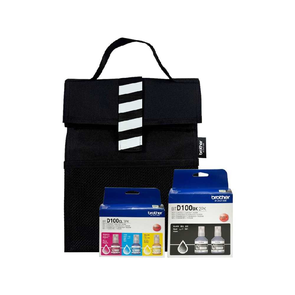 หมึกเครื่องปริ้น Brother Ink D100 BTD100BK2PK + BTD100CL3PK with Bag