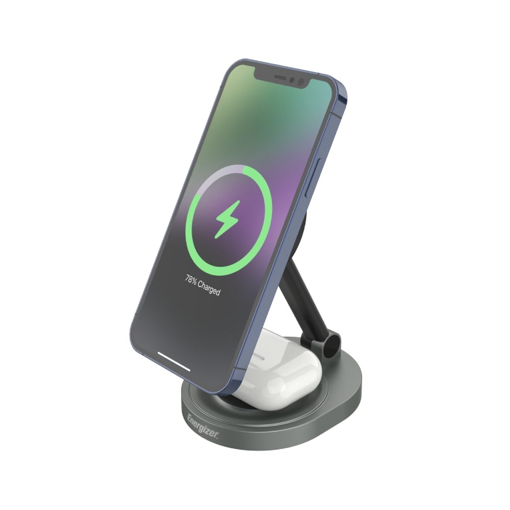 ที่ชาร์จไร้สาย Energizer 2-in-1 Wireless Charger Foldable Magnetic Stand 15W WCP200 Black