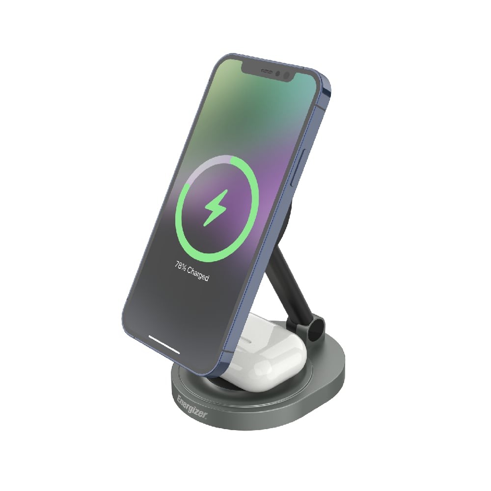 ที่ชาร์จไร้สาย Energizer 2-in-1 Wireless Charger Foldable Magnetic Stand 15W WCP200 Black