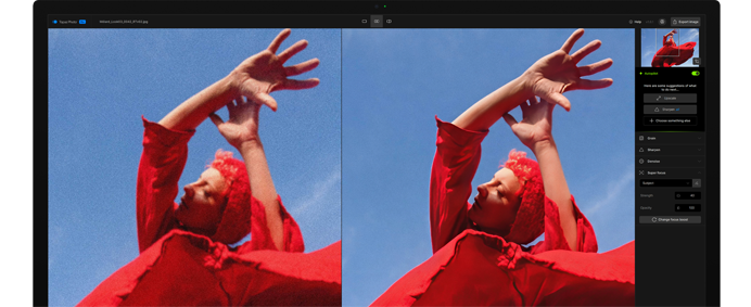 หน้าจอ Studio Display แสดงงานนำเสนอเกี่ยวกับขนมประเภทเยลลี่, Perplexity และแอปโน้ตเปิดอยู่เพื่อใช้เป็นข้อมูลประกอบงานนำเสนอ