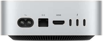 Mac mini, ด้านหลัง, ช่องต่อปลั๊กไฟ, พอร์ต Ethernet, พอร์ต HDMI, Thunderbolt จำนวน 3 พอร์ต