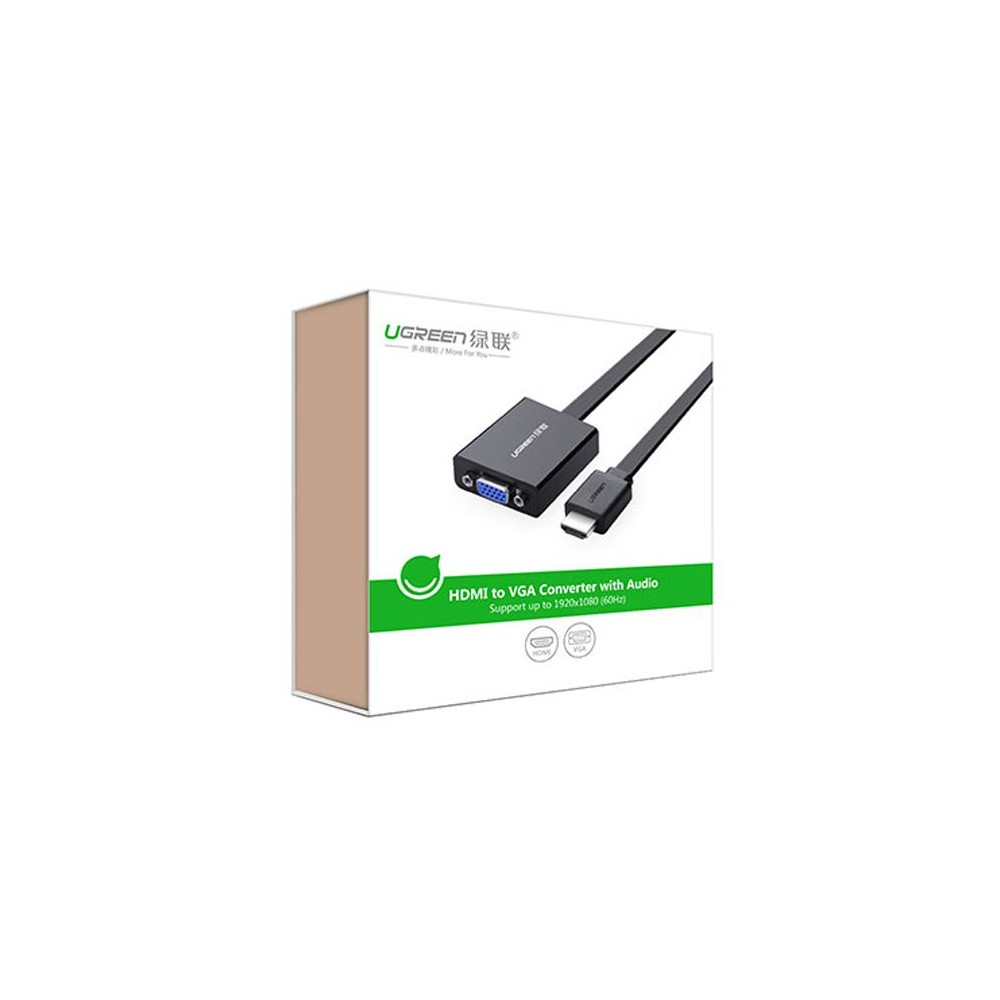 สาย UGREEN Adapter HDMI Male to VGA Converter 3.5mm Audio Black