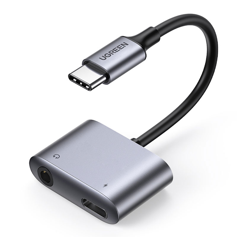 หัวแปลง UGREEN Adapter USB-C ยาว 3.5mm Audio & Charge RockStar Gray