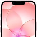 iPhone 17e, ภายนอกด้านหน้าบางส่วนพร้อม Ceramic Shield 2, สีชมพูอ่อน, มีภาพพื้นหลังเป็นดอกไม้สีชมพู