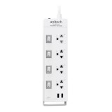 Anitech Plug 4 Way 4 Switch 2 USB TIS H5234 White