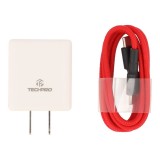 TECHPRO Wall USB Charger 1 USB-C (PD20W) + USB-C to USB-C Cable 1M. Red