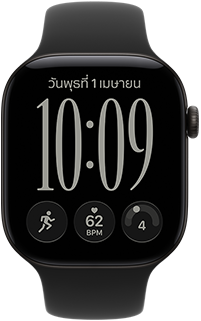 Apple Watch Series 12, ตัวเรือนอะลูมิเนียม, สีดำ, หน้าปัดนาฬิกางานศิลปะที่ปรับเปลี่ยนได้เอง, สายแบบ Sport Band, สีดำ