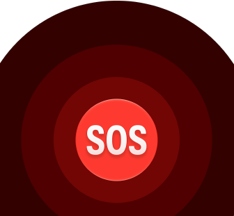 ไอคอน SOS ฉุกเฉิน, วงกลมสีแดงที่ซ้อนกันหลายชั้นซึ่งมีตัวอักษร SOS สีขาวอยู่ตรงกลาง
