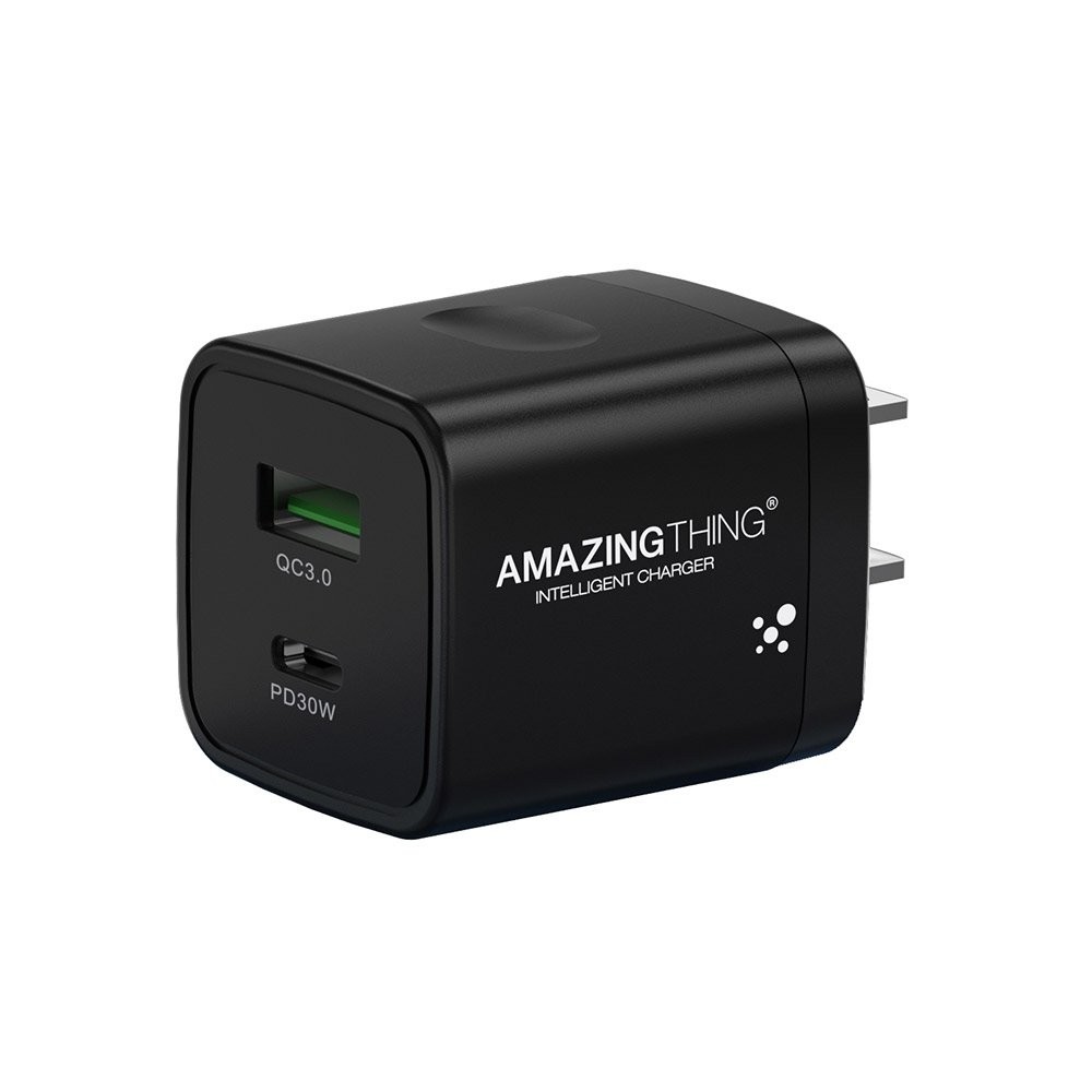 AMAZINGthing Wall USB Charger 1 USB-A (QC3.0A) / 1 USB-C (PD30W) Fast Charge Black