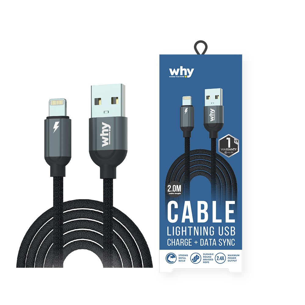 สายชาร์จ WHY Lightning Cable Alpha 2 เมตร Gray (UC-1262B)