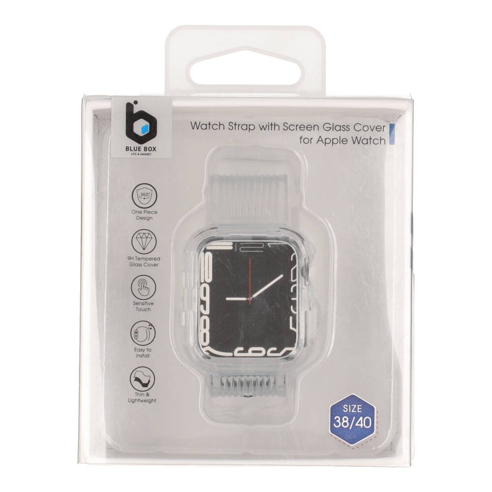 Blue Box Watch Strap with Screen Glass Cover สาย Apple Watch 38/40 Transparent White