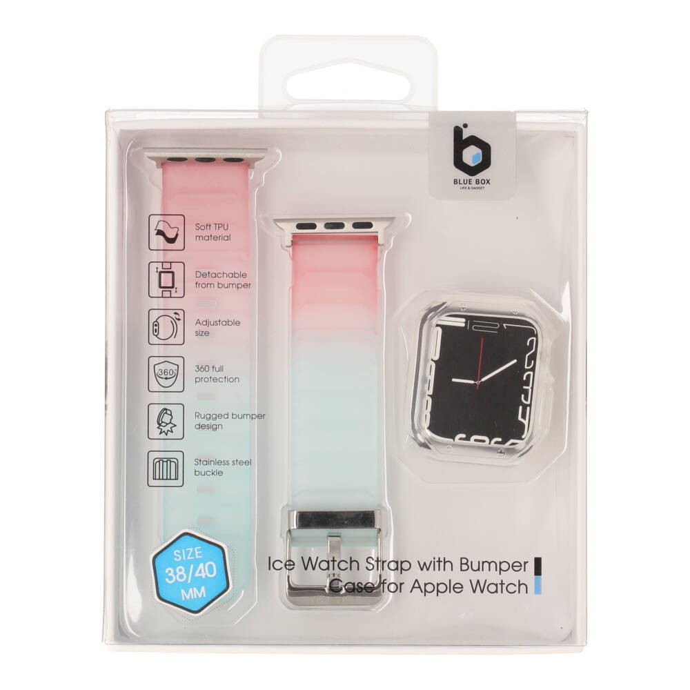 Blue Box Ice Watch Strap with Bumper Case for Apple Watch 38/40 Matted Rainbow