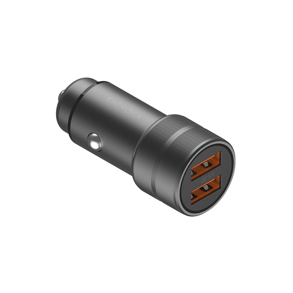 Energea Car Charger 2 USB-A (QC3.0A) Anodised Aluminum All Device Black