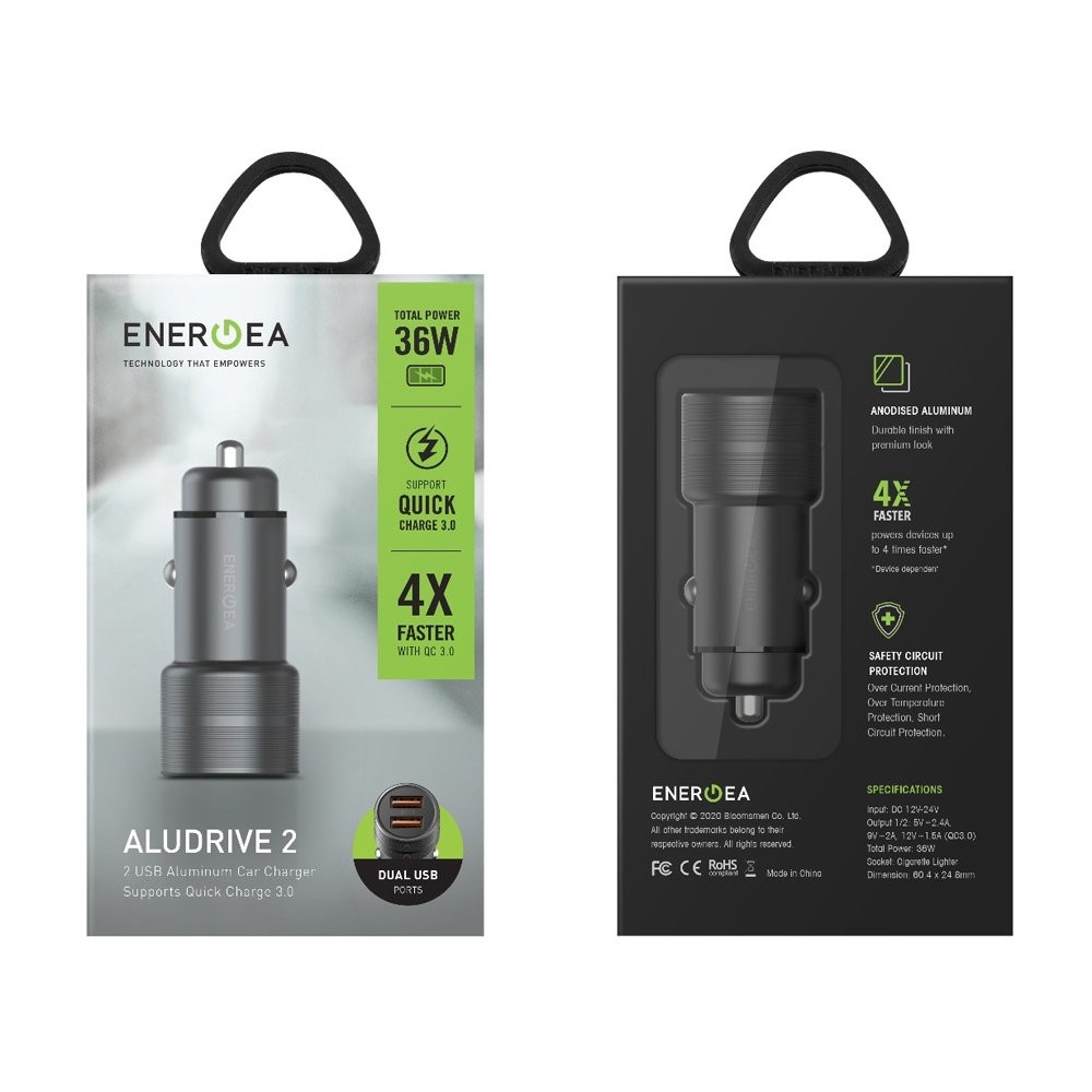ที่ชาร์จแบตในรถ ENERGEA Car Charger 1 USB-A (QC3.0A) / 1 USB-C (PD20W) ALUDRIVE 2 Gunmetal