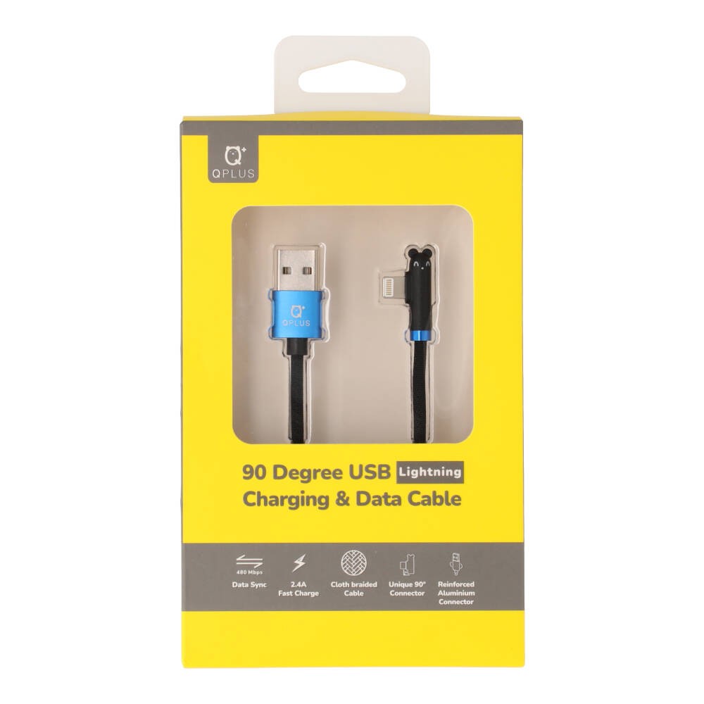 สายชาร์จ QPLUS 90 Degree Charging Data Lightning 1 เมตร
