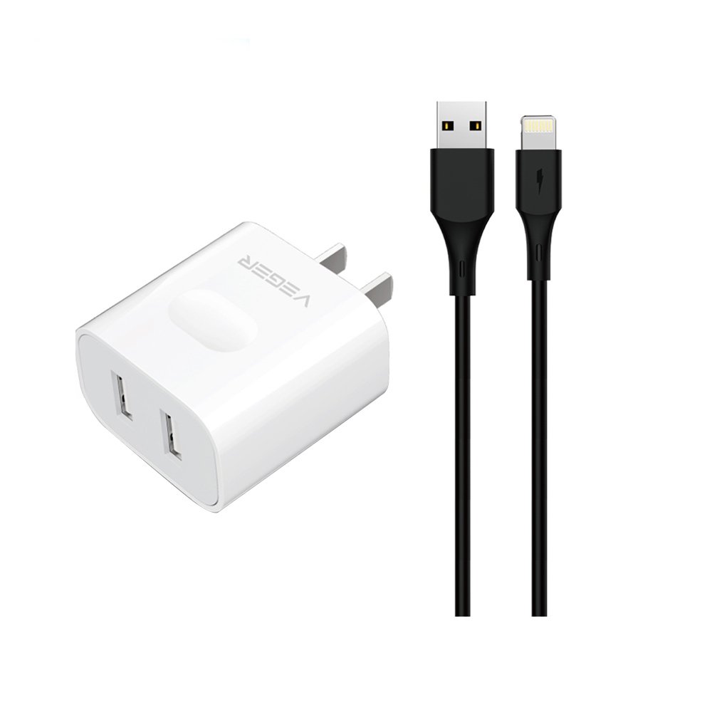 อะแดปเตอร์ VEGER Wall Charger 2 USB-A พร้อมสายชาร์จ Lightning ยาว 1 เมตร