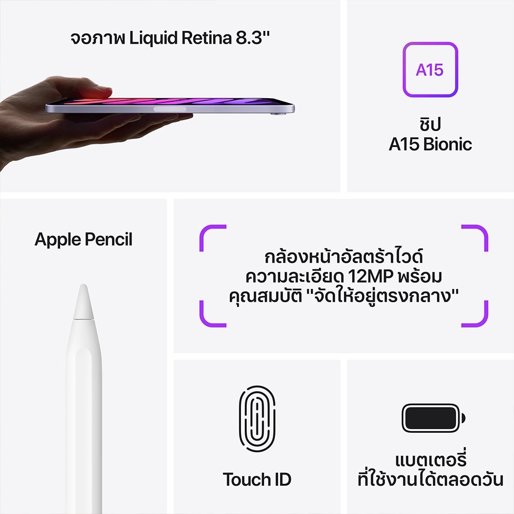 ซื้อ iPad mini 6 (2021) Wi-Fi ขนาด 64GB สี Purple ราคาล่าสุด