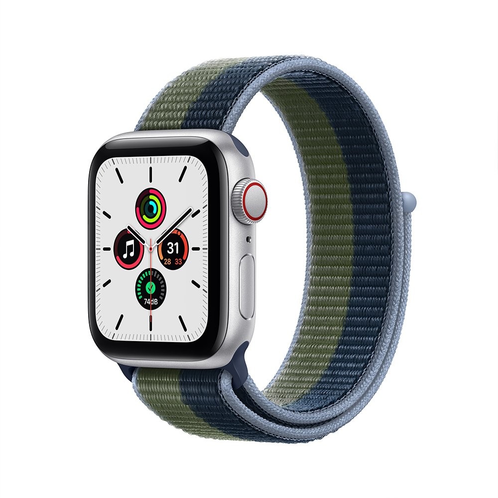 Apple Watch SE GPS + Cellular 40mm Silver Aluminium Case with Abyss Blue/Moss Green Sport Loop - (2022)