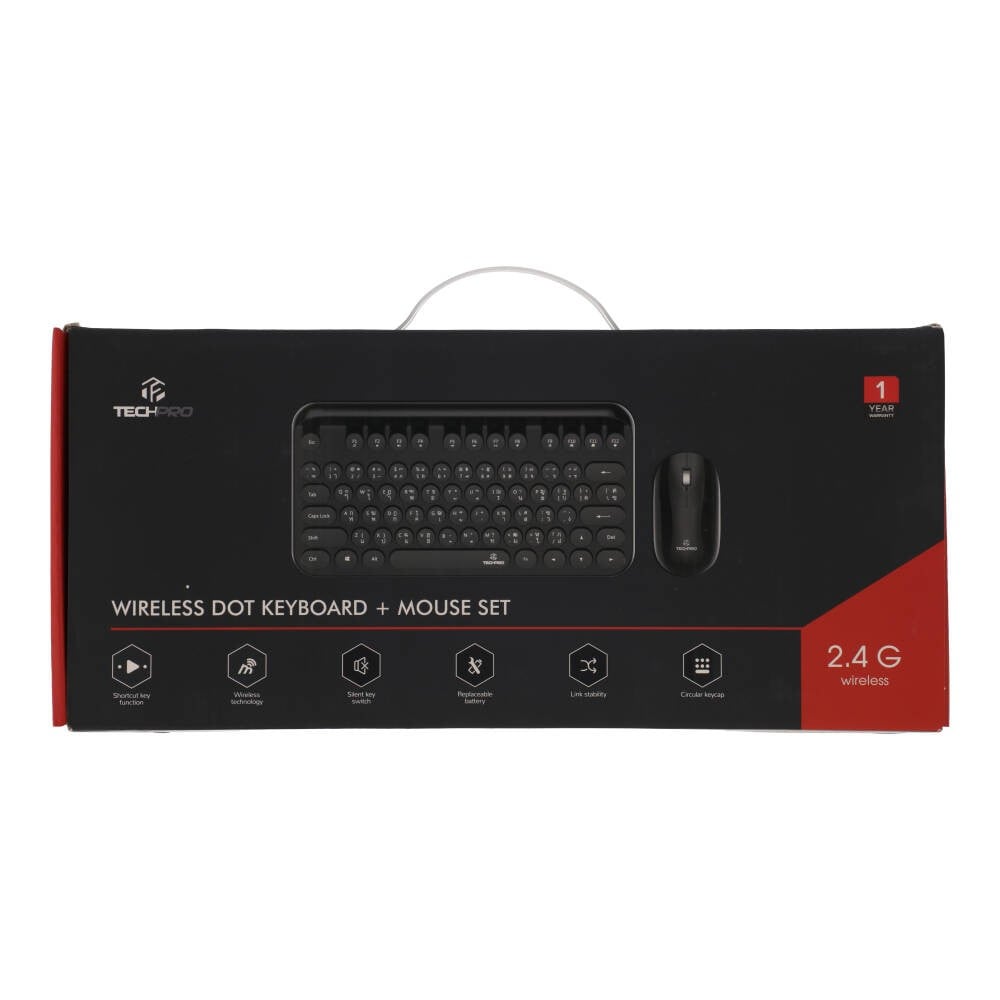 เมาส์และคีย์บอร์ดไร้สาย TECHPRO Wireless Dot Keyboard + Mouse Set (TH/EN) - Black