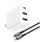 ACEFAST Wall USB Charger 1 USB-A / 1 USB-C (PD65W) (US) + USB-C to USB-C Cable 1.8M White