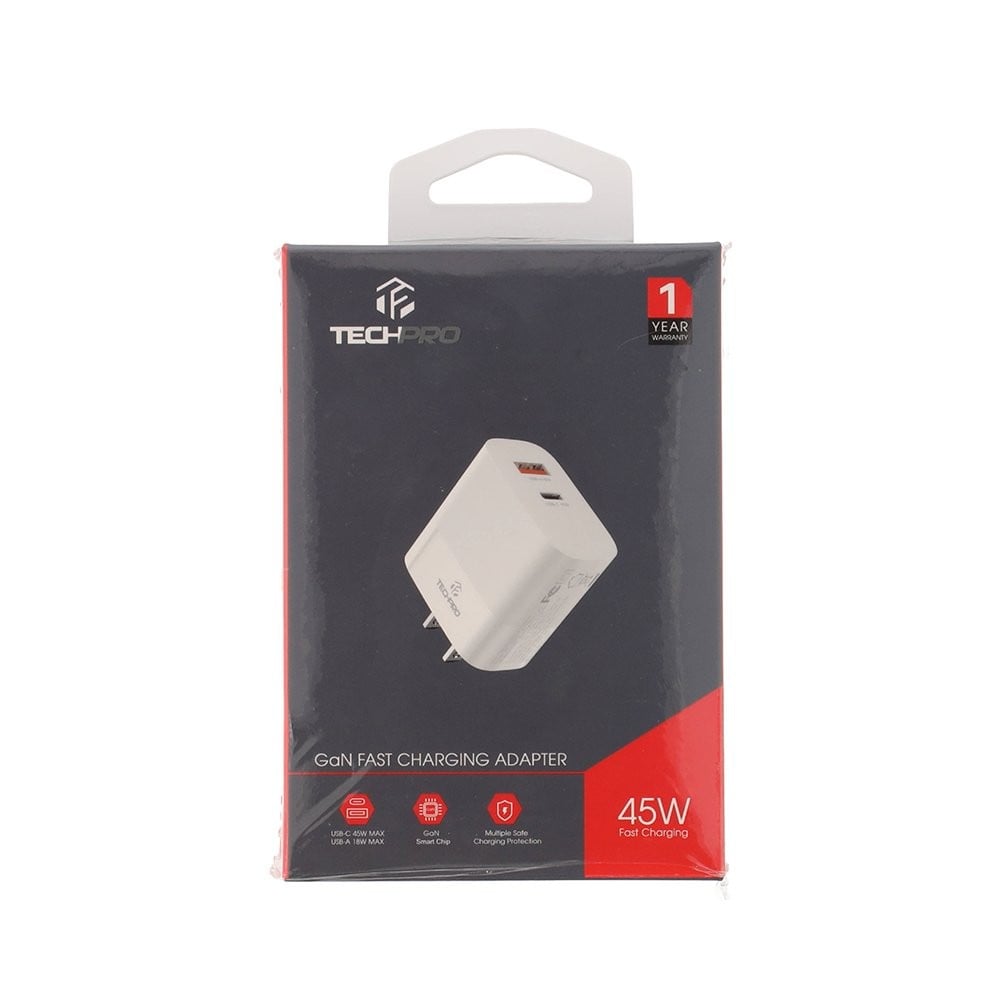 อะแดปเตอร์ TECHPRO Wall USB Charger 1 USB-A / 1 USB-C White