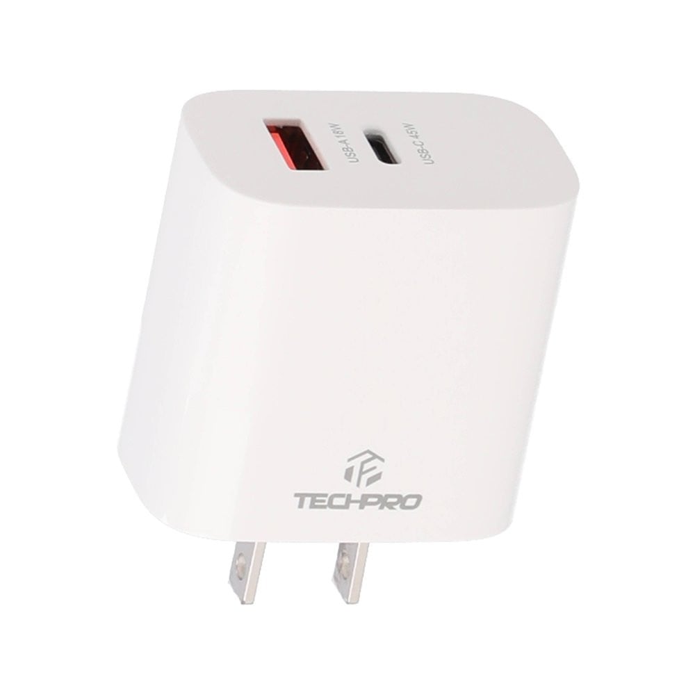 อะแดปเตอร์ TECHPRO Wall USB Charger 1 USB-A / 1 USB-C White