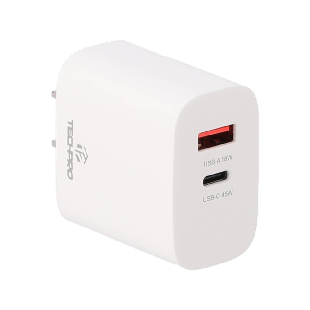 อะแดปเตอร์ TECHPRO Wall USB Charger 1 USB-A / 1 USB-C White