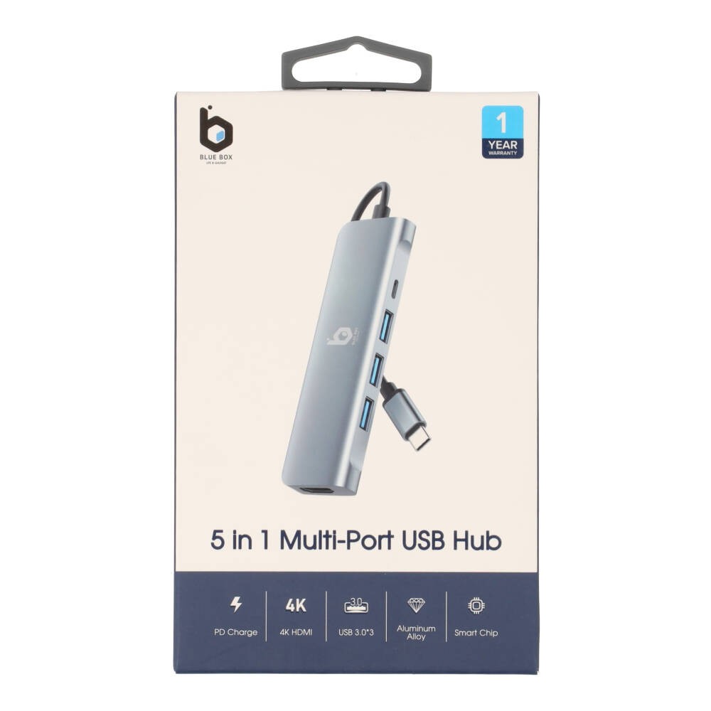 Blue Box 5-in-1 USB-C Hub Silver Gray