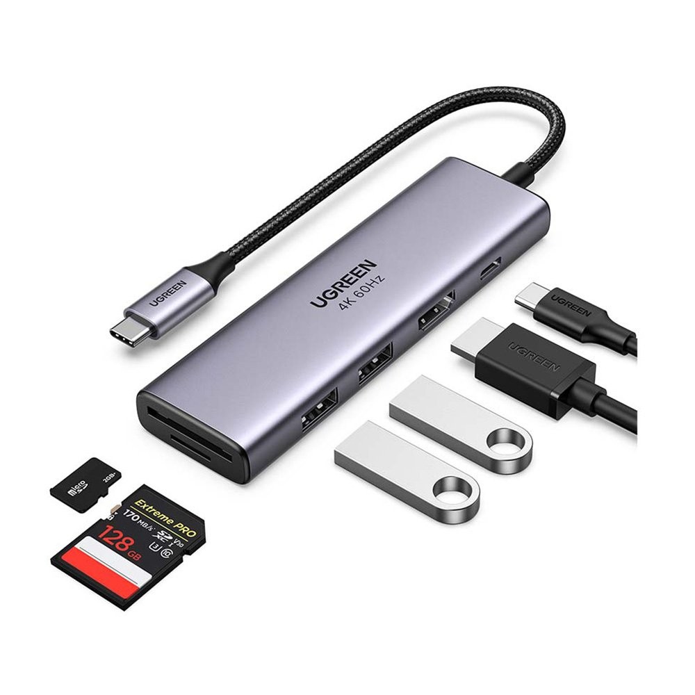 UGREEN 6-in-1 USB-C to HDMI 4K 60HZ + 2 USB3.0 + TF/SD + 100W PD Grey