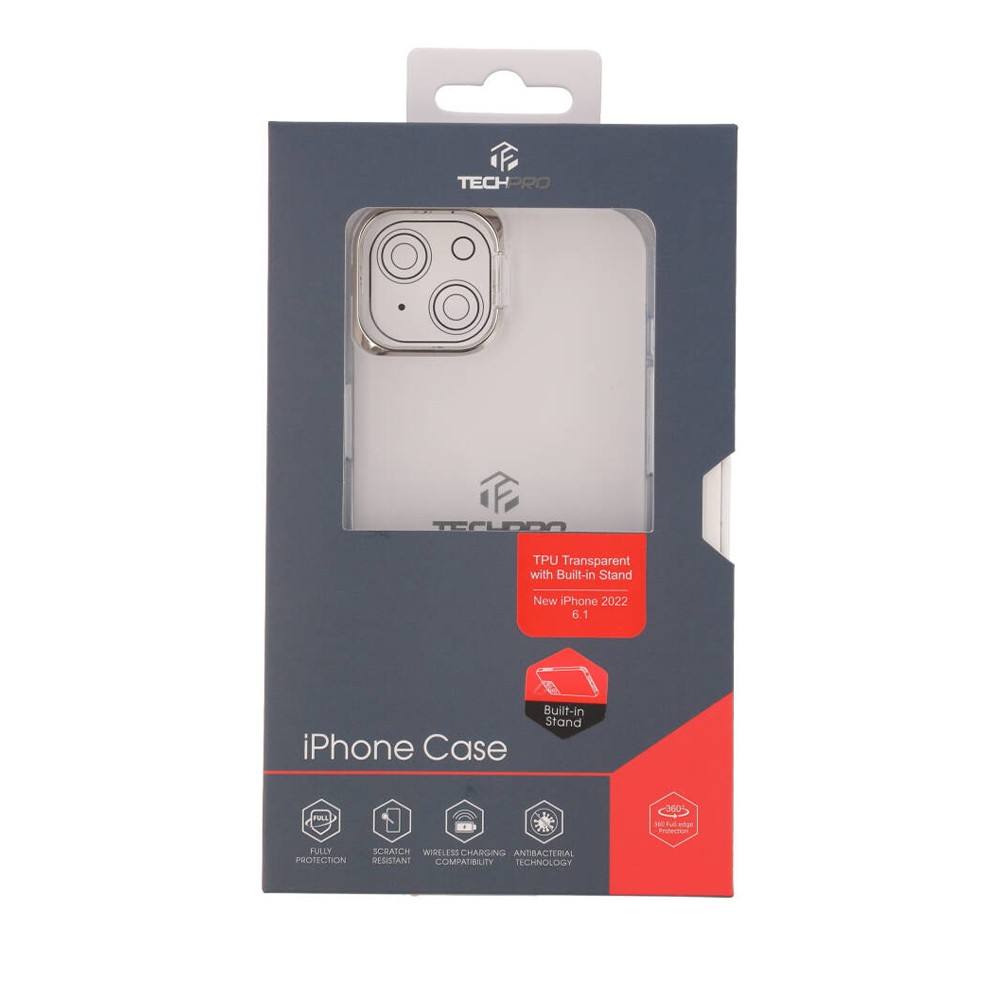 เคส TECHPRO iPhone 14 TPU Transparent with Camera Stand