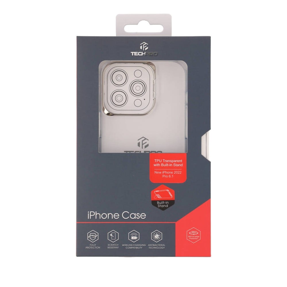 เคส TECHPRO iPhone 14 Pro TPU Transparent with Camera Stand