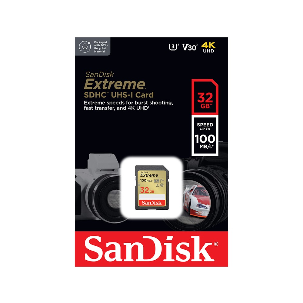 เมมโมรี่การ์ด SanDisk Extreme SDHC 32GB V30 U3 C10 100MB/s R 60MB/s W (SDSDXVT-032G-GNCIN)