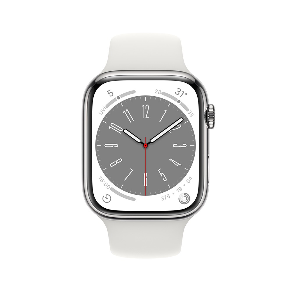 Apple Watch Series 8 GPS + Cellular 45mm Silver Stainless Steel Case with White Sport Band