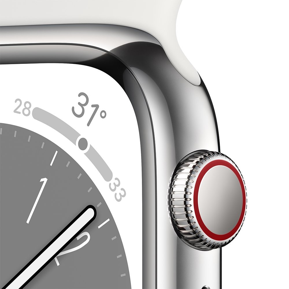 Apple Watch Series 8 GPS + Cellular 45mm Silver Stainless Steel Case with White Sport Band