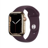 Apple Watch Series 7 GPS + Cellular 45mm Gold Stainless Steel Case with Dark Cherry Sport Band