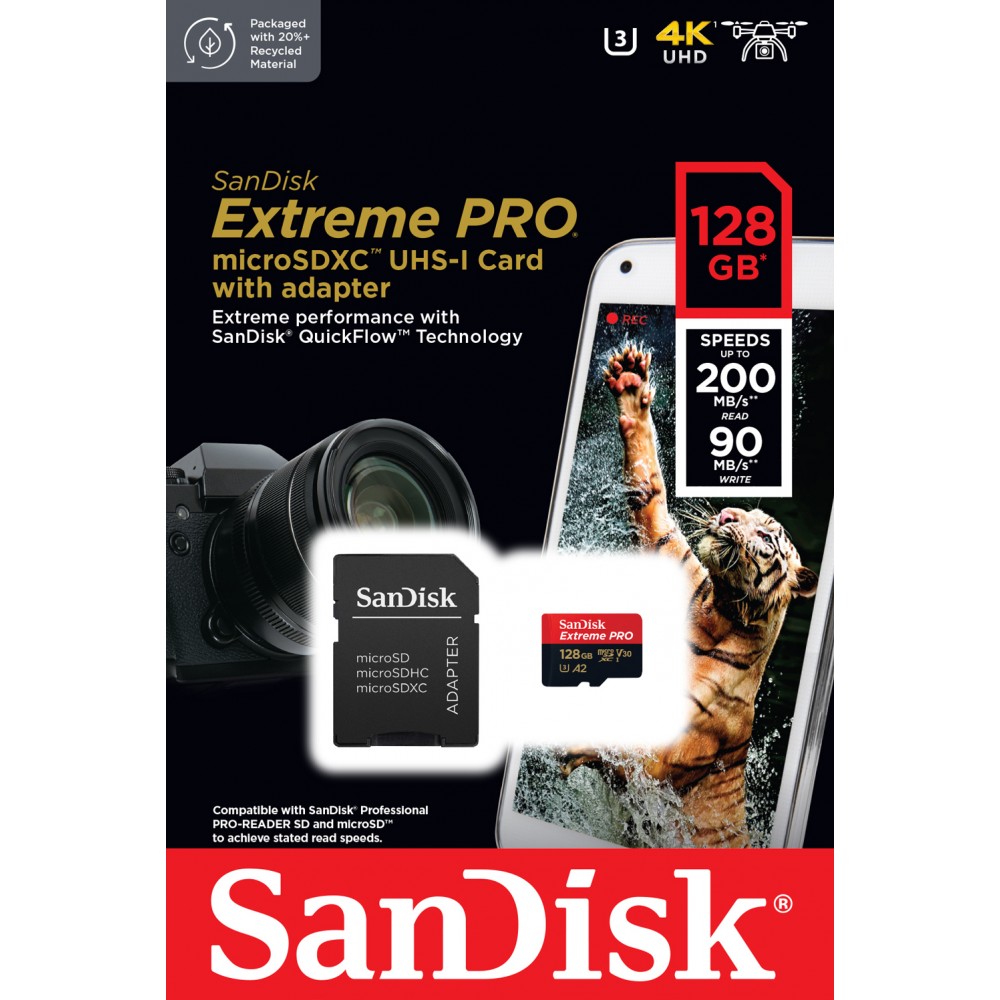 เมมโมรี่การ์ด SanDisk Extreme Pro microSDXC 128GB C10 A2with SD adaptor