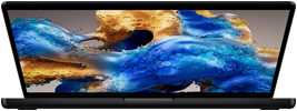 MacBook Pro ที่เปิดกางอยู่เล็กน้อยเผยให้เห็นหน้าจอสีสันสวยงาม