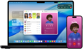 MacBook Pro รุ่น 14 นิ้ว และ iPhone 16 โดย iPhone กำลังโทรหาผู้ติดต่อที่ชื่อ Luis ในขณะที่ MacBook Pro แสดงการโทรเดียวกันในแอปโทรศัพท์