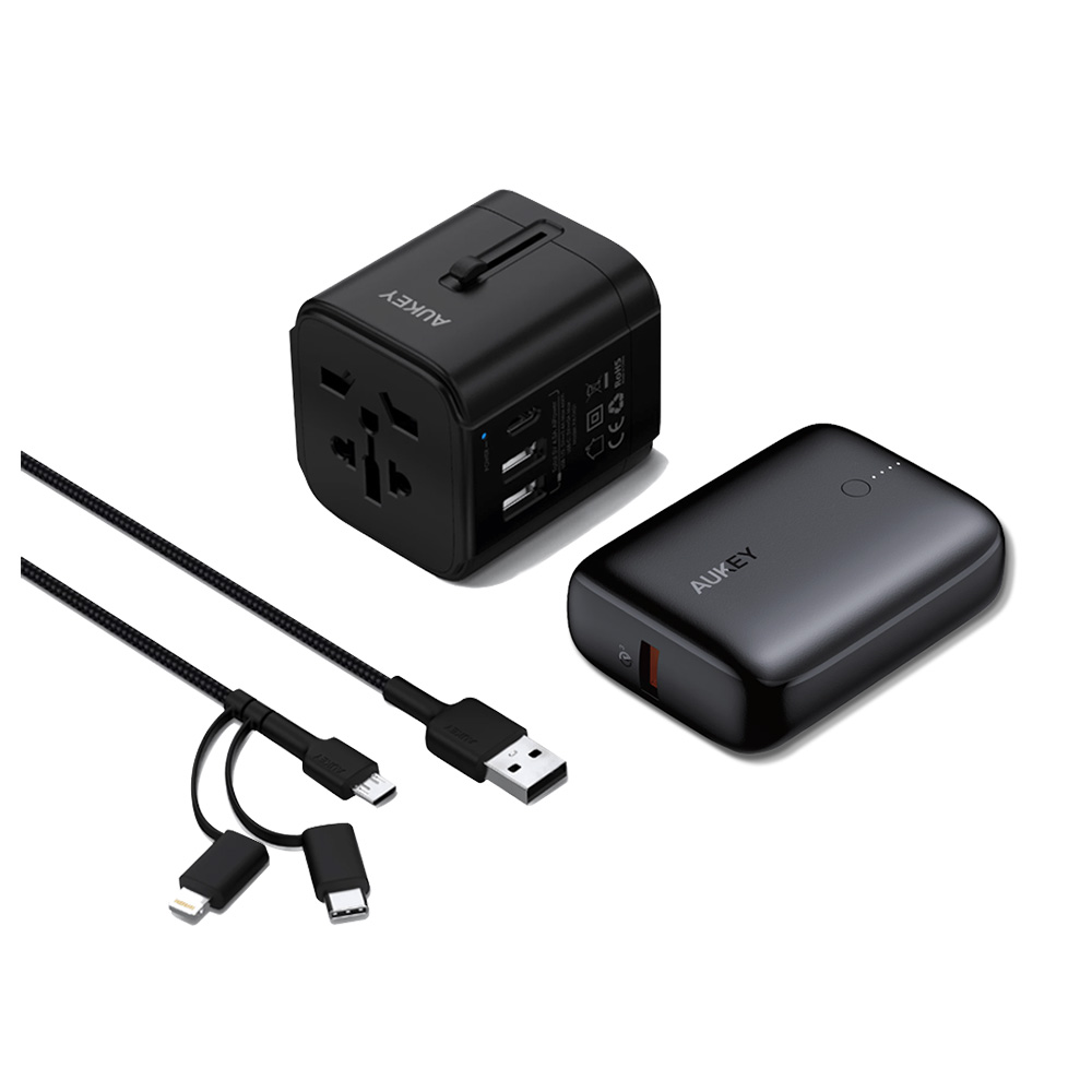 หัวแปลงปลั๊กไฟ AUKEY World Travel Kit 3-in-1 (TK-4) Black