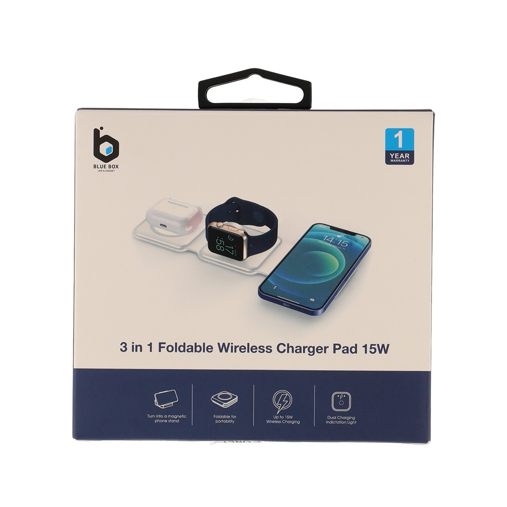 ที่ชาร์จไร้สาย Blue Box 3-in-1 Foldable Wireless Charger Pad 15W - White