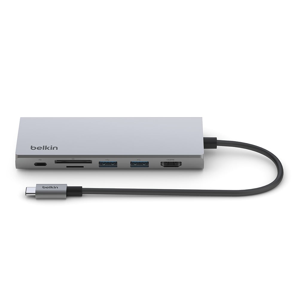 Belkin 7-in-1 USB-C to 2x USB-A, USB-C, SD/MicroSD, HDMI and Lan (INC009btSGY) Grey